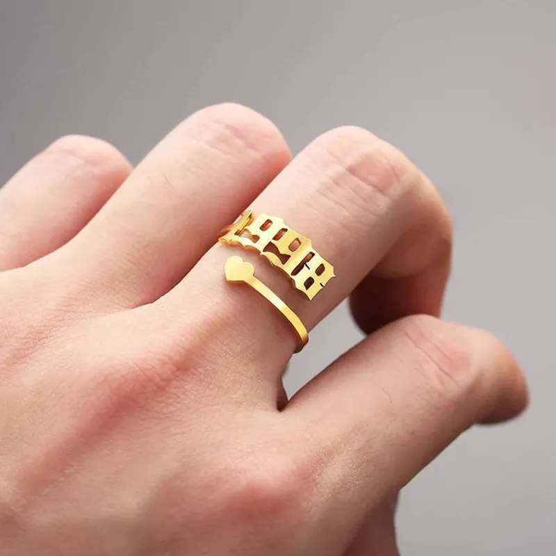 Numeri in acciaio inossidabile anelli fascia argento oro anno anello aperto per donna uomo moda gioielli regalo di compleanno volontà e sabbia