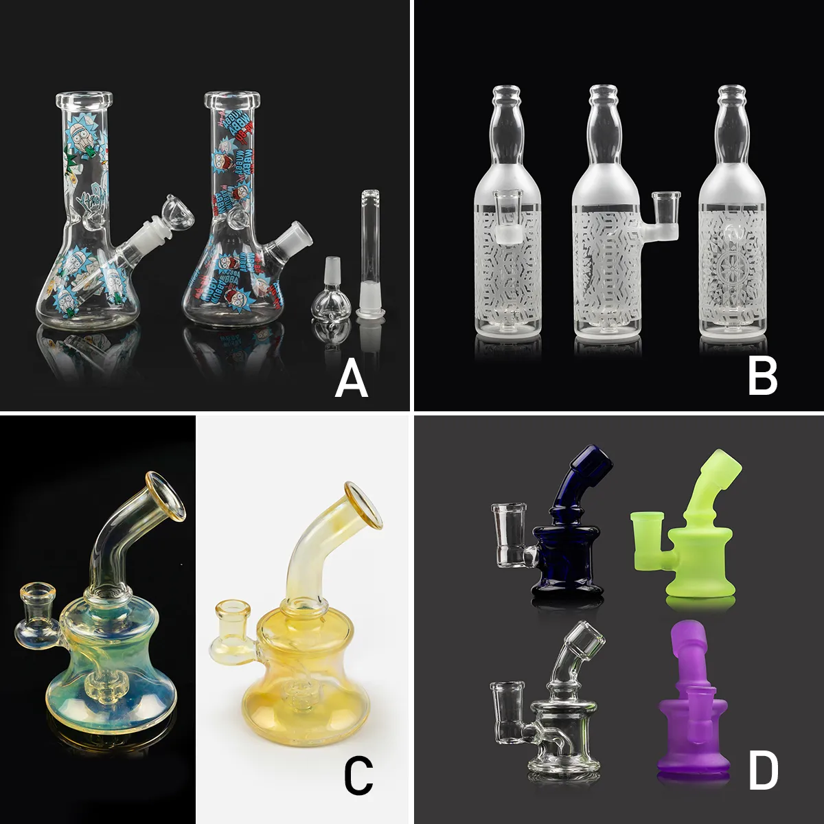 Mini narguilés colorés 4 styles épais barboteur en verre Bong plate-forme pétrolière bécher tuyau d'eau lumineux Bongs accessoires pour fumer