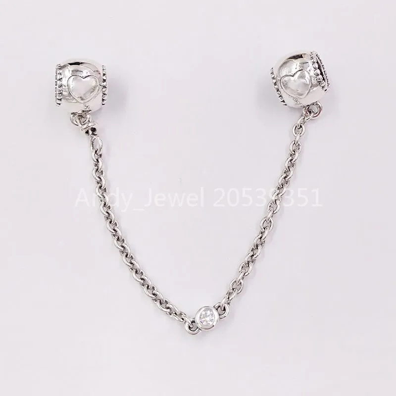Andy Jewel Authentic 925 Sterling Silver Beads reliëf harten veiligheidsketen charmes past bij Europese pandora -stijl sieraden armbanden ketting 796457cz