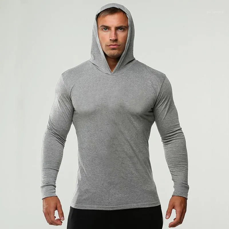 Hommes GYM Fitness Hoodies Couleur Unie À Capuche Athlétique Casual Sports Sweats Tops Manches Longues1