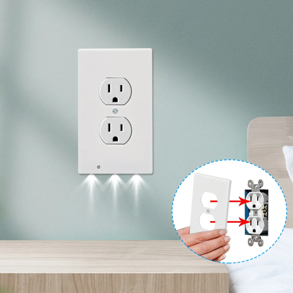 Plug Cover LED Nachtlampje PIR Bewegingssensor Veiligheidslichten Angel Stopcontact Hal Slaapkamer Badkamer Lamp