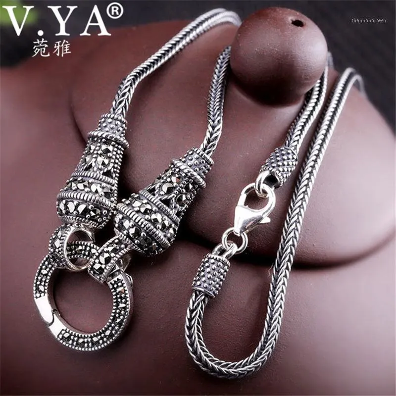 Colares de pingente v.ya Thai Prata Long Chain Colar para mulheres 925 Sterling Marcasite pedra 1.5mm 60 cm 70cm 75cm 80cm1