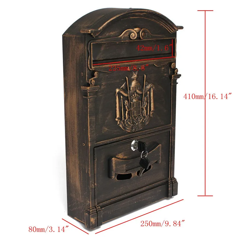 41x25x8cm Retro Mailbox Villas Post Box European Låsbar utomhusvägg Tidningslådor Säkra brevlåda Garden Home Decoration T20245F