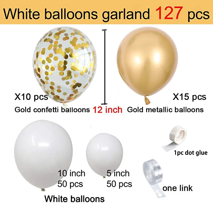127PCS Białe granatowe balony garland konfetti metalowy złoty pastel balony lateksowe balony baby shower urodziny