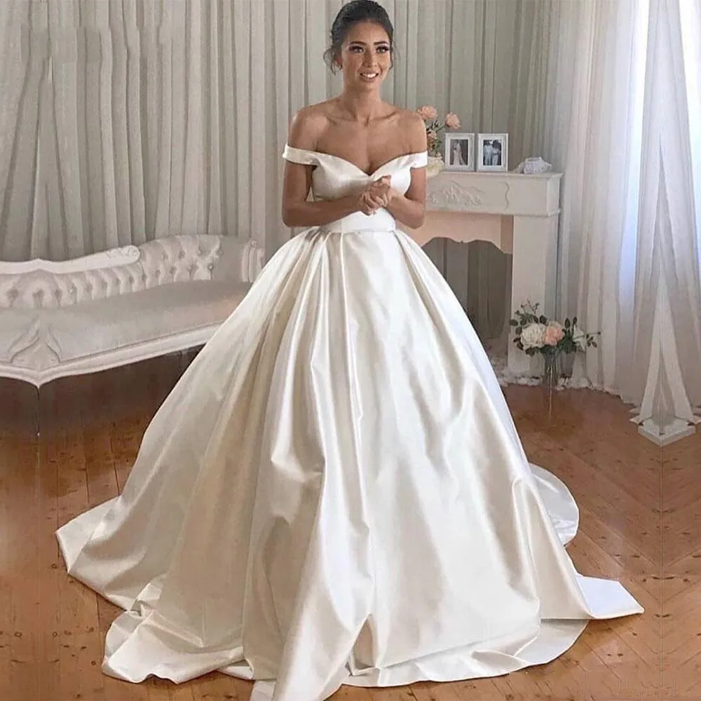 Satin wedding dress ball hot sale gown