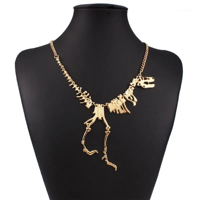 Groothandel nieuwe punk stijl gothic tyrannosaurus skeleton dinosaurus ketting bot funky ketting hanger zilverkleur1