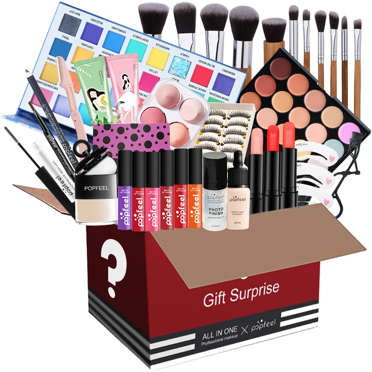 Alles in 1 make-upset inclusief Foundation Eyeshadow Palette Eyeliner Lipstick LipGloss Poeder Bladerdeeg Gift Kit POP003