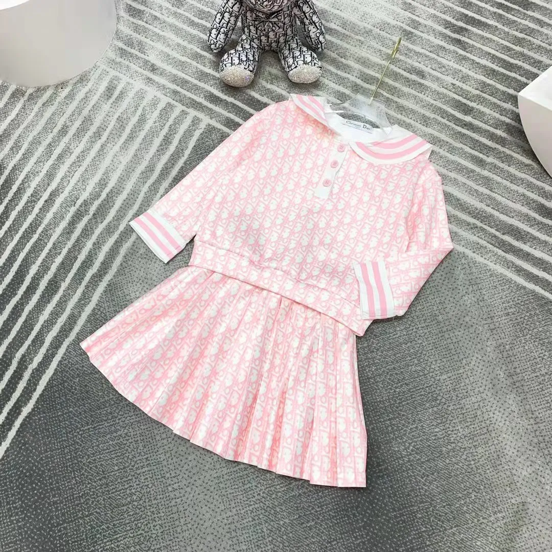 girl party dress pink plaid long sleeve flower dresses for kid girls summer clothes set 110-160 cm toddler kids autumn clothe