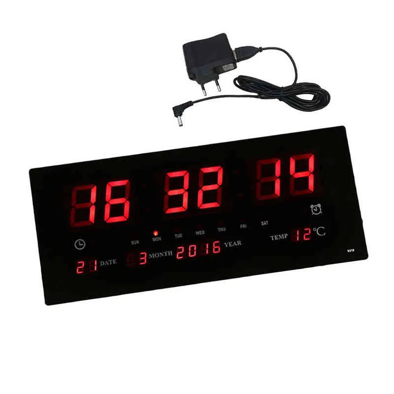 Duży cyfrowy cyfrowy zegar ścienny 24h Wyświetlacz Time Backlight Office School Home Supplies - Tryb noc Podświetlenie Ekran LED EU H1230