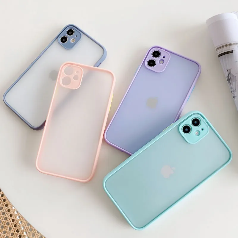 Cameratiebescherming Bumper iPhone-hoesje voor iPhone 12 Pro Max XR XSmax x 8 7 6 S Plus Matte Doorschijnend Schokbestendig Back Cover Wholesale DHL