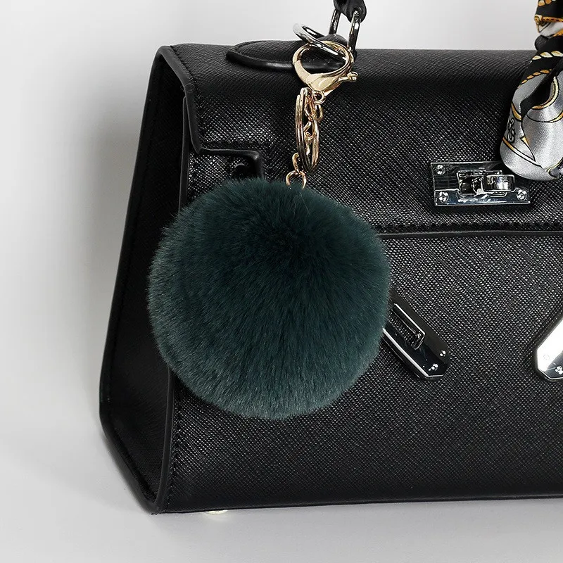 Rabbit Fur Ball Plush Fuzzy Fur Key Chain POM POM Keychain Car Bag Keychain Key Ring Pendant Jewelry Party Gift 