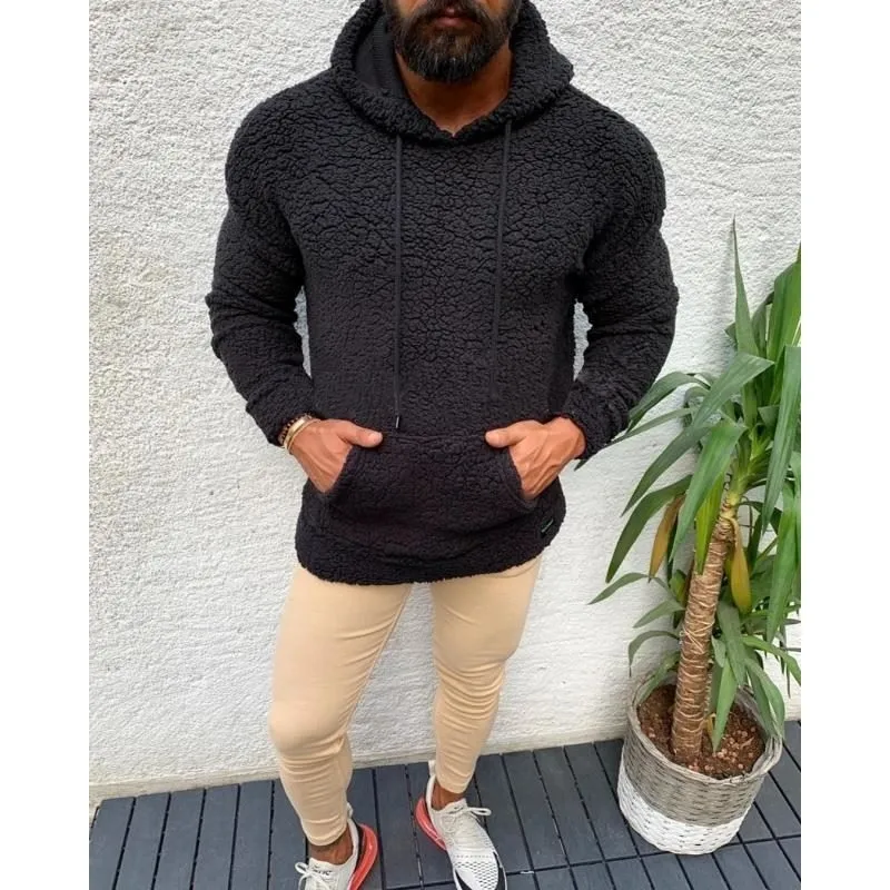 Winter Mit Kapuze Sherpa Pullover Große Tasche Teddy Fleece Flauschige Pullover männer Plus Größe Warme Fleece Tops Streetwear 201125