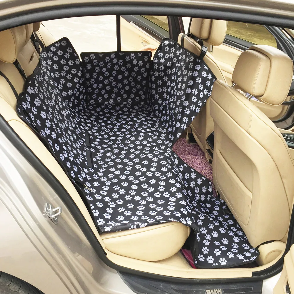 Pet Dog Backseat Mat Car Rear Back Pad Black White Cute Foot Print