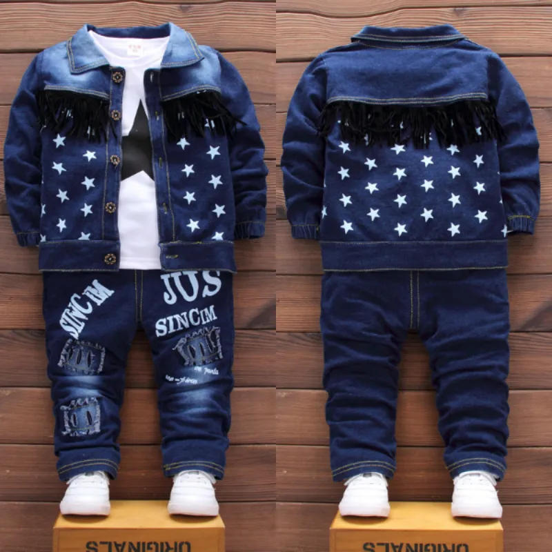 Autumn Children Baby Boys Clothes Fashion Denim Jacket Top Pants 3Pcs/sets Infant Kids Casual Clothing Winter Toddler Tracksuits LJ200831