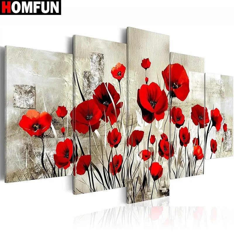 HOMFUN 5pcs Full Square/Round Drill 5D DIY Diamond Painting "flower" Multi-picture Combination Embroidery 5D Decor A15054 201112