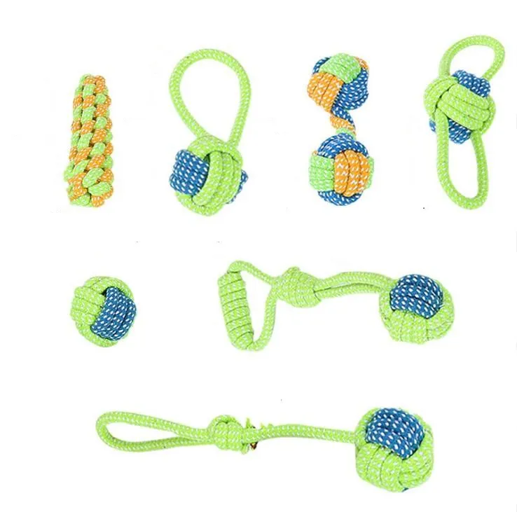 Puppy Teething Toys Dogs Cats Washable Exercise Cotton Rope Interactive Tug of War Chew Toy 7pcs. lot