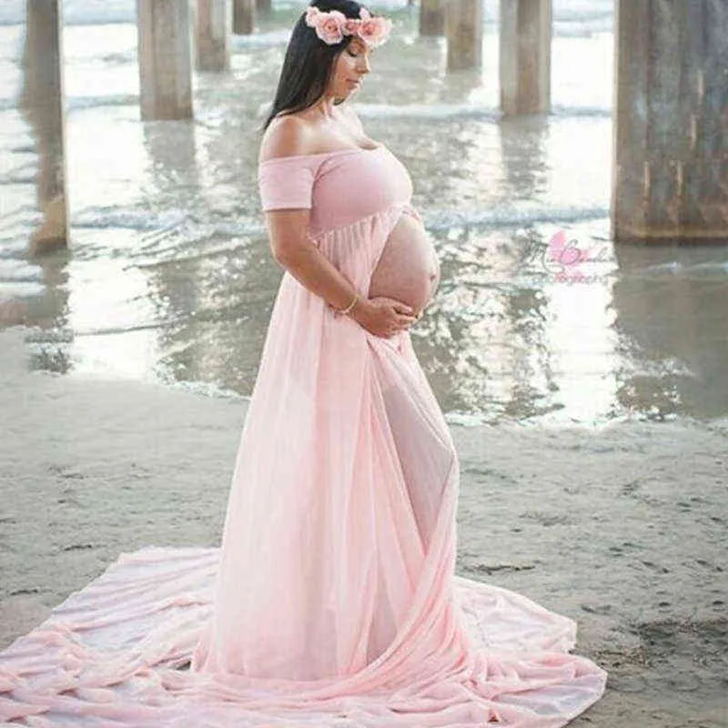 Slit-Front Pregnant Maternity Dresses For Pregnancy Pregnant Clothes Maxi Gown Women Sexy Photo Shoot Photography Props Clothing G220309