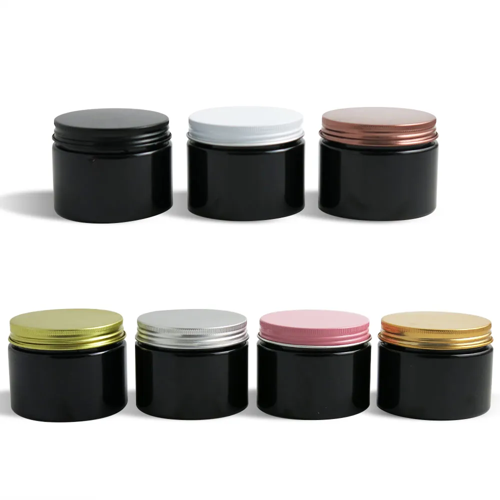 20 x 150g 5oz Black Empty Cosmetic Containers With Aluminium lids Sample Cream Jars Packaging