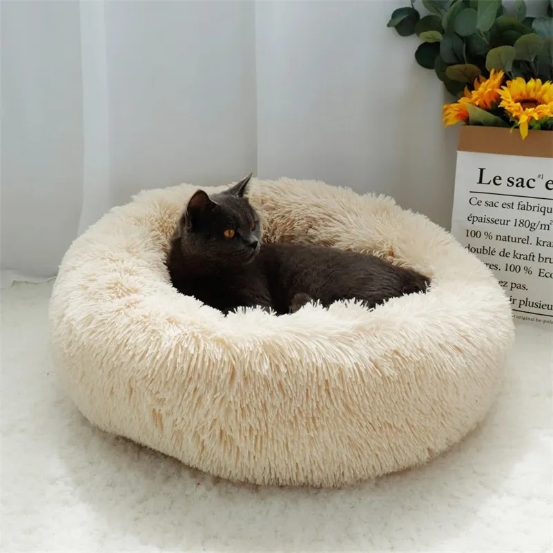 강아지 침대에 대 한 긴 플러시 슈퍼 부드러운 라운드 개 집 고양이 큰 대형 매트 벤치 애완 동물 용품 201130