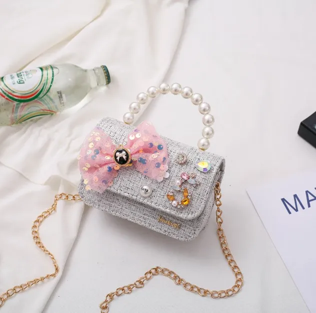 Princess Crossbody Bag With Pearl Bow And Sequins Little Purse