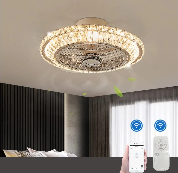 bluetooth cristal smart moderne led ventilateur de plafond lampes avec lumières app télécommande ventilateur lampe silencieux moteur chambre décor