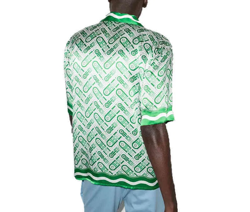 Casablanca Ping Pong Classic chemises pour hommes imprimé vert prairie unisexe lâche britannique chemise en soie à manches courtes designer t-shirts femmes loo272v