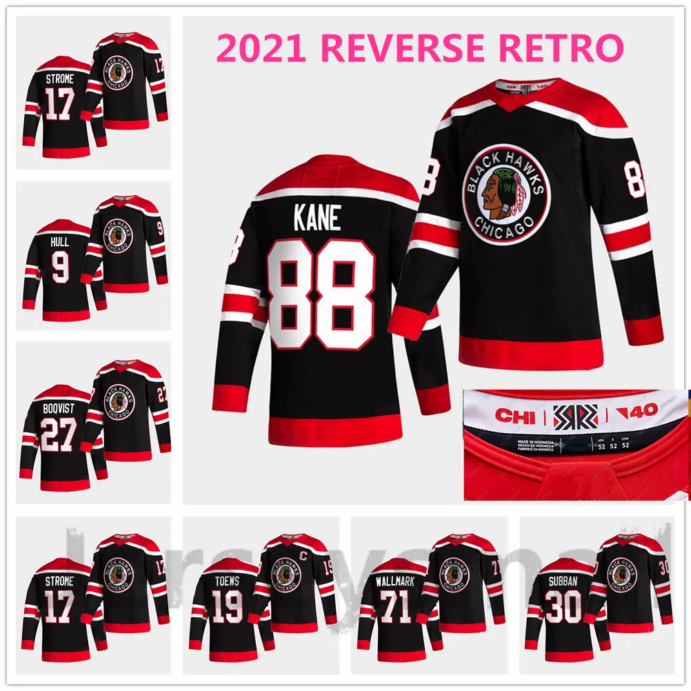 Patrick Kane Chicago Blackhawks 2021 Reverse Retro Jersey Malcolm Subban Jonathan Toews Bobby Hull Boqvist Hossa Zadorov Keith Murphy Jersey