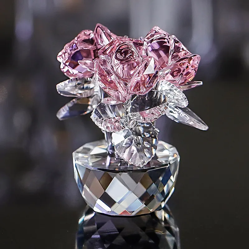 Pink Crystal Rose Made with Swarovski Crystal in Vase Pink