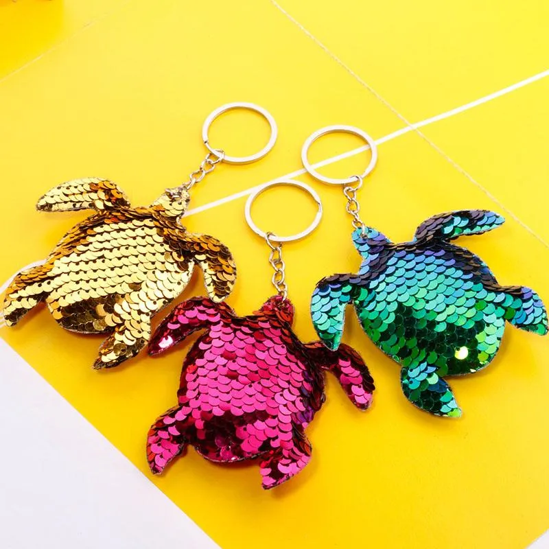 Creativity Bling Sequin Keychain Pendant Crafts Colorful Shiny Tortoise Car Key Chain Ring Ladies Bag Pendants Jewelry Accessories Gift