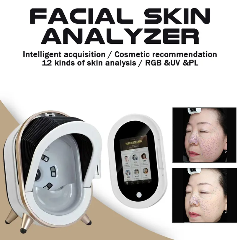 Nyaste ankomst Skönhet UV + RGB + PL Ljus Magisk Spegel Facial Firming Slimming Skin Analyzer Fukt Testpenn Anti-Aging Lifting