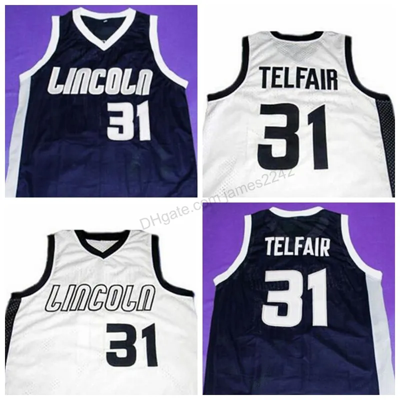 Custom Retro #31 Sebastian Telfair College 농구 저지 남자 모두 스티치 블루 화이트 모든 크기 2xs-3xl 4xl 5xl 이름 또는 번호