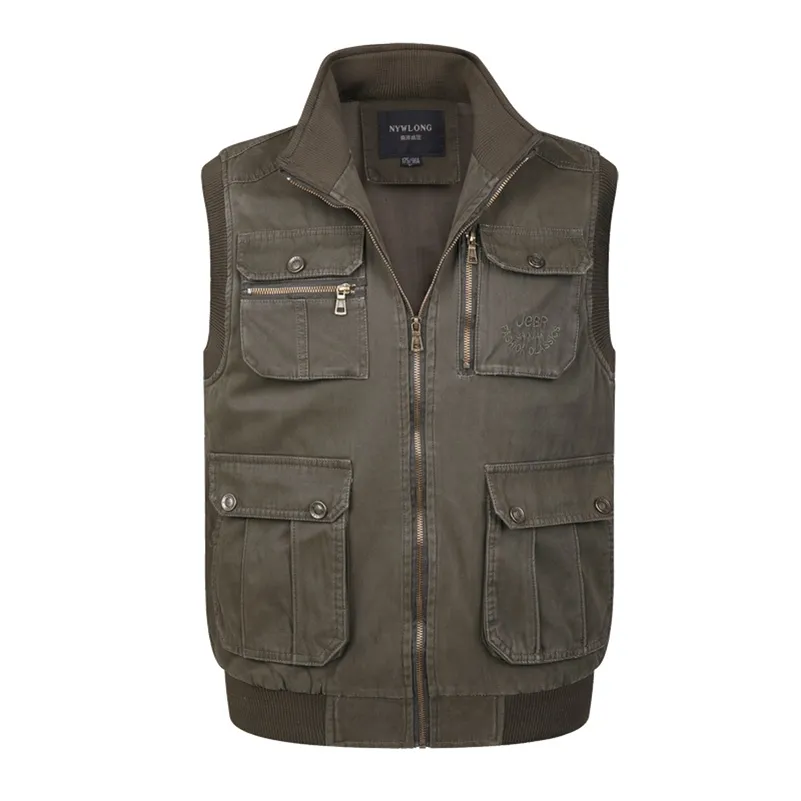 Multi Poche Survêtement Outil Gilet Avec Beaucoup De Poche Printemps Automne Nouveau Mâle Casual Coton Photographe Travail Baggy Veste Sans Manches 201114