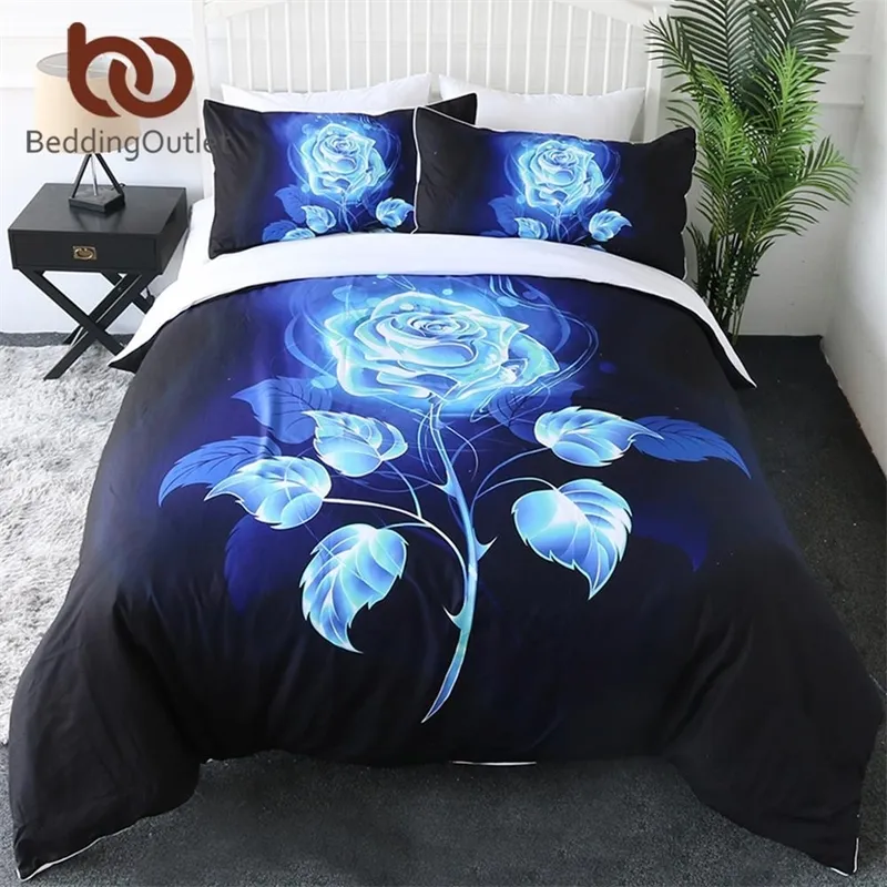 BedddingOutlet Blue Enchantress Cama Set 3D Imprimir Duveta Cobertura Conjunto Colorido Rosas Floral Bedclothes 3 Pcs Aquarela Quilt Cover 201114