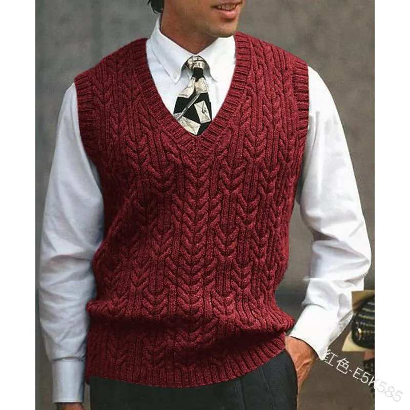 Moda Masculina WEPBEL Sólidos Casual Cor Slim-Fit Sweater Vest mangas V-neck Quente malha Vest Outono e Inverno