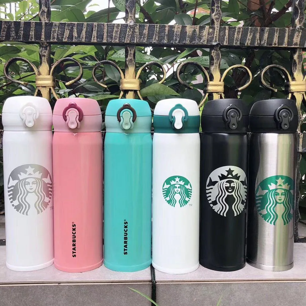 450ml Stainless Steel Starbucks Tumblers Coffee Cups 16OZ Starbucks-Thermos  Mug Bottle 6 Colors Tumbler Coffee-Mugs Thermos Vacuum Cup 22.5*6.5cm