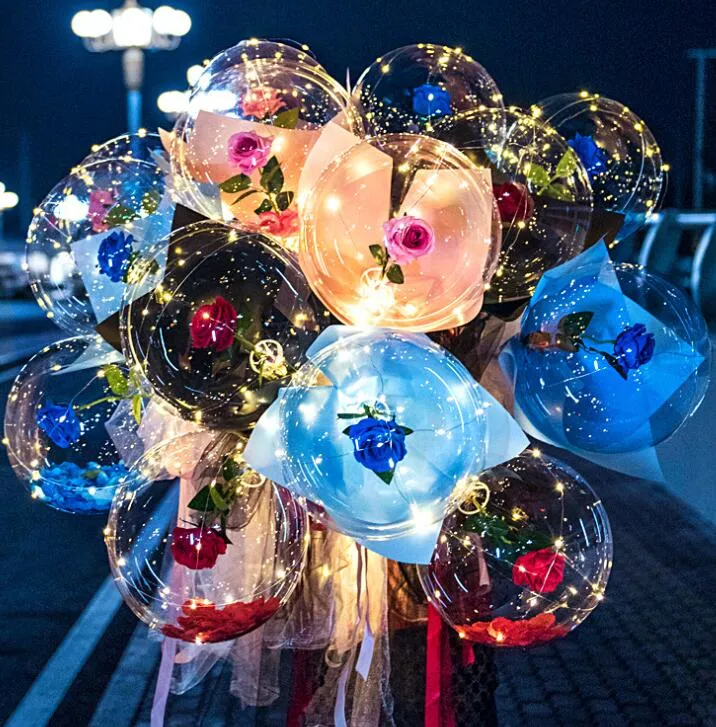 LED Rose Bobo Balloon Bouquet Luminous Transparent Bubble Bouquet For