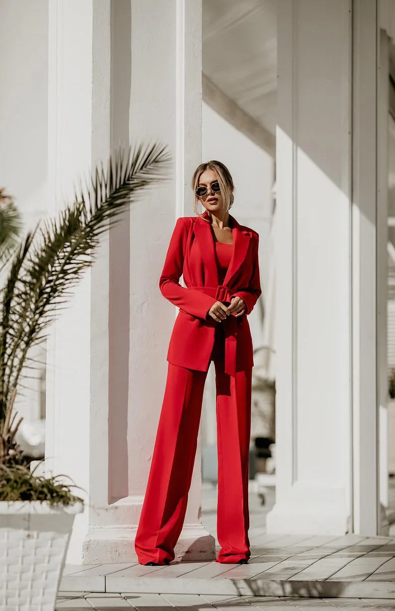 Rose Red Red Mother Of The Bride Pant Suits Office Formal Lady Blazer  Desgas De $412,02