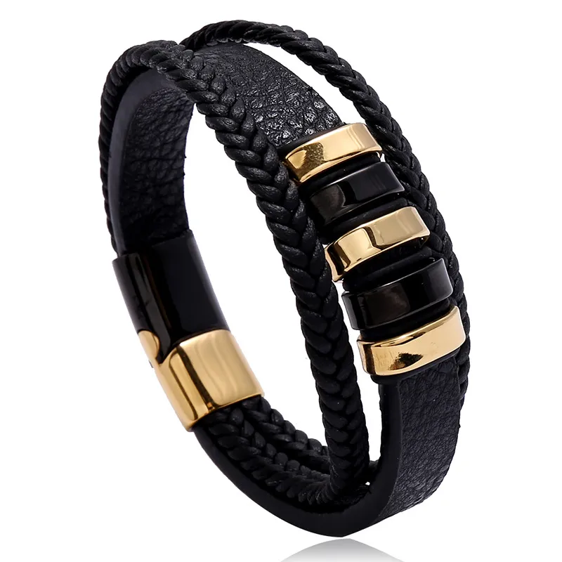 Jewelry creative two-color stainless steel magnet buckle men's leather bracelet simple student bracelet