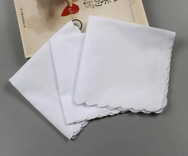 120pcsCotton Handkerchief Towels Cutter DIY Blank scallop Handkerchief Party Decoration Cloth Napkins Craft Vintage Hanky Oman Wedding Gifts