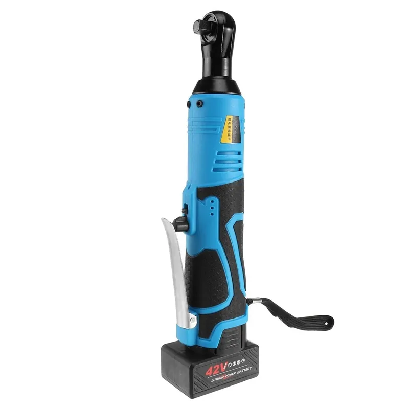 Electric 3/8 "Cordless Ratchet 42V Uppladdningsbara byggnadsställningar 90n.m Rätt vinkelnyckelverktyg med 1/2 Batteriladdare Kit Y200323