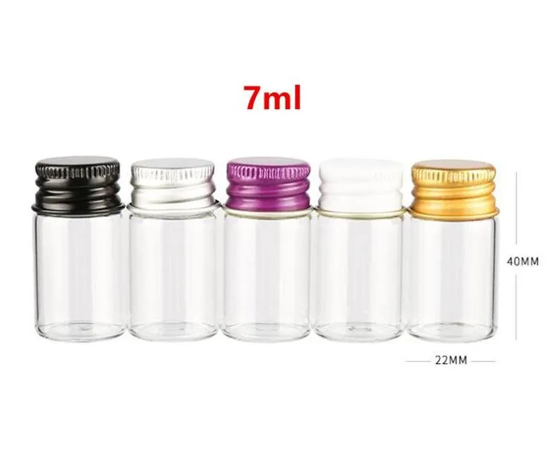 7ml Mini Clear Glass Fials met aluminium schroefdop (22 * 40mm) Essentiële olie Sample Flessen Snelle verzending