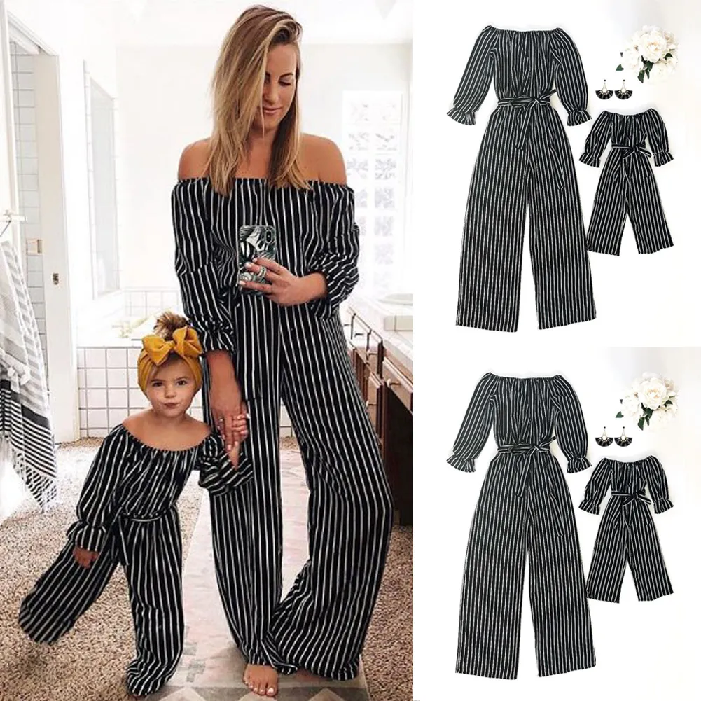 Moeder en dochter kleding mama en ik romper vrouwen kinderen meisjes gestreepte playuit bodysuit jumpsuit familie bijpassende kleding