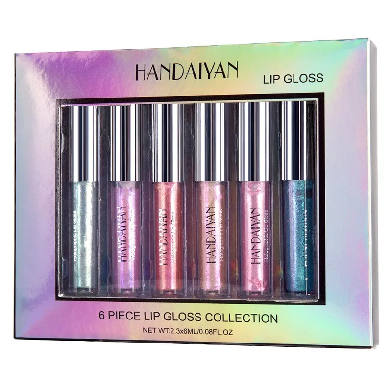 HANDAIYAN LIP POLARED LIP GLOST 6 / Set Lip Color Glaze Set Color Dragon Pearl Light Dazzling Color.in Estoque!