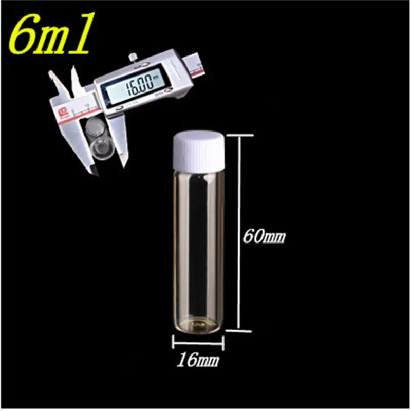 8 мм Винт Mouth Стеклянные бутылки с белым пластмассовым колпачком Слейте 6 мл баночки Контейнеры 16X60 100 шт