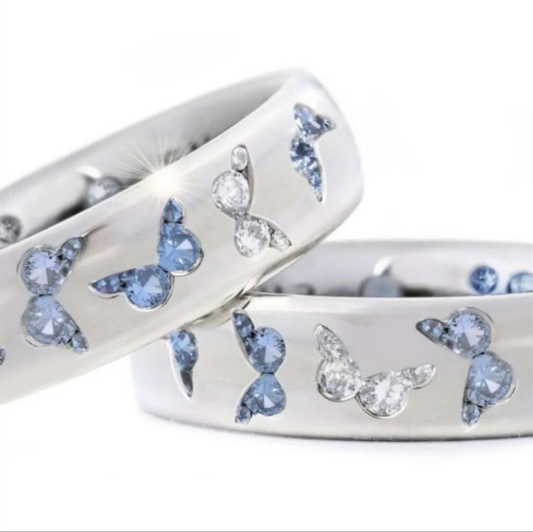 Melhor venda de jóias requintado conjunto borboleta cor misturada zircão personalidade bonito anel vento venda direta da fábrica anéis