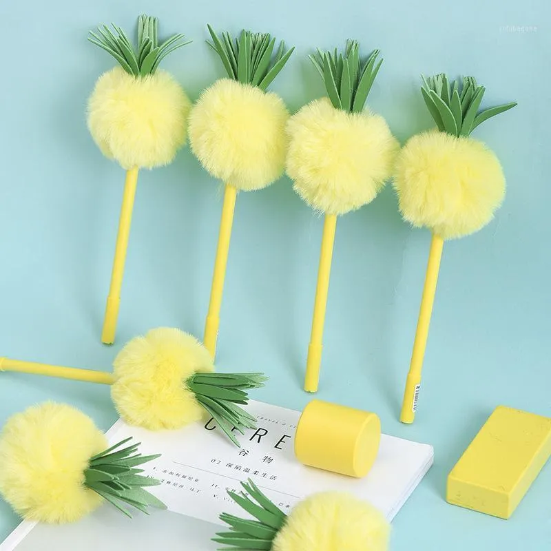 Pineapple Shaped Fuzzy Ball Pen Cute Fluffy Gel as Plush School 16pcs/lot1