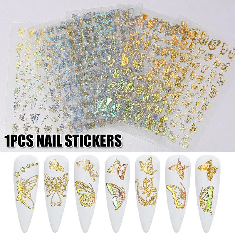 Nail Art Kits Multiple Types Laser Gold And Silver Butterfly Sticker Spring Summer Designs Manicure