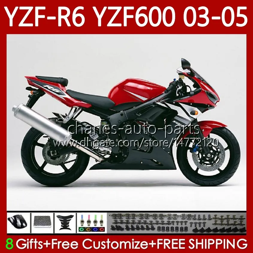 yamaha yzf-r6 yzf r 6 600 cc yzf600 yzfr6 03 04 05 body 95no.87 YZF R6 600cc 2003 2004 2005 cowling yzf-600 03-05 오토바이 bodywork 키트 뜨거운 레드 blk