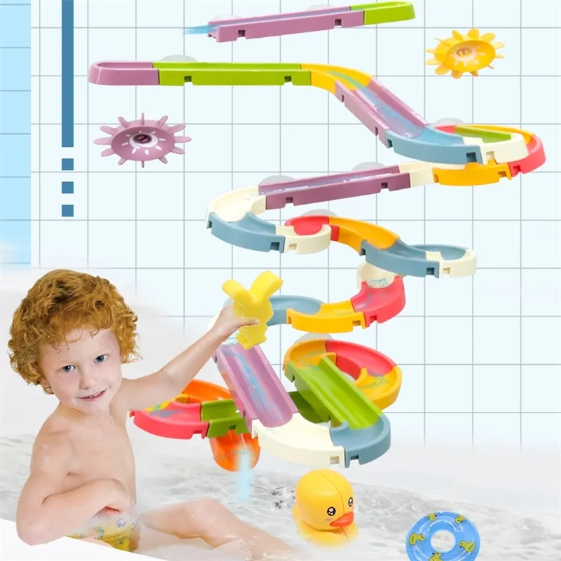Magical DIY Baby Bath Toys Wall Suction Cup Marble Race Run Track Bathroom Bathtub Kids Play Water Games Toy Set for Children LJ201019