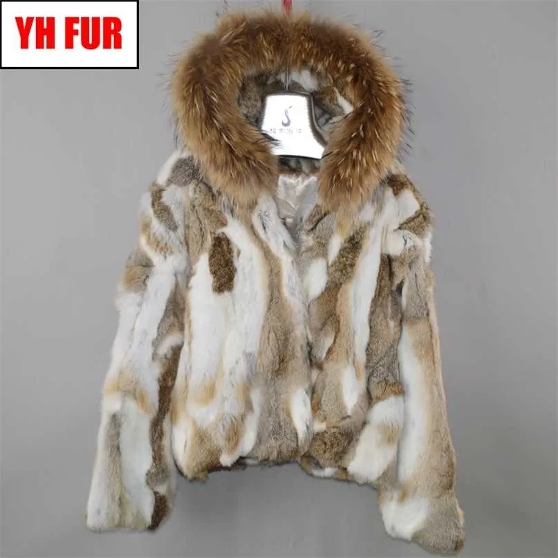 Brand Sale Women Genuine Real Rabbit Fur Coat Lady Winter Warm Jacket Natural Color Overcoat 211220